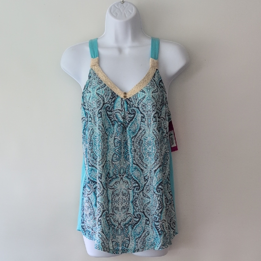 Xhilaration Blue Graphic Tie Front Camisole